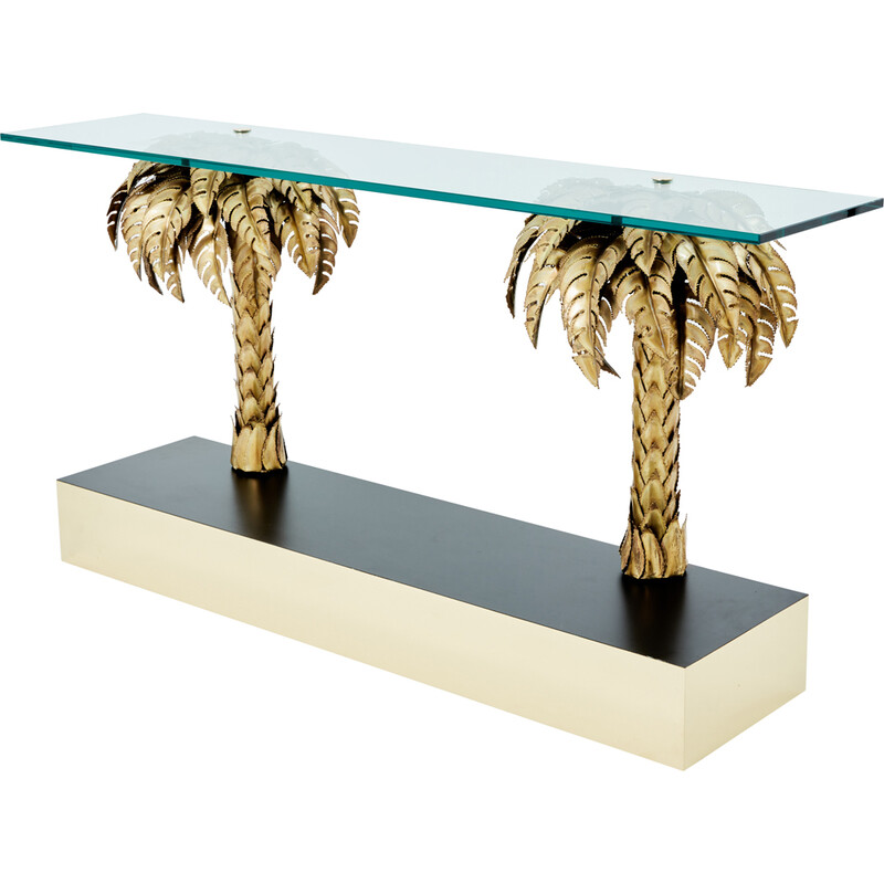 Vintage palm tree console in brass and glass for Maison Jansen, 1970