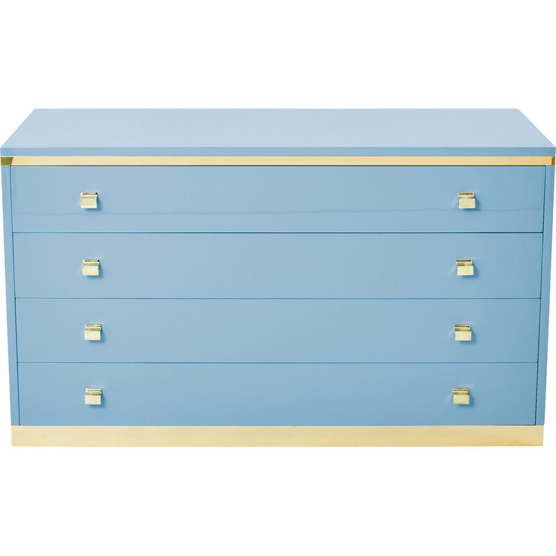 Vintage blue lacquered and brass chest of drawers, Italy 1970