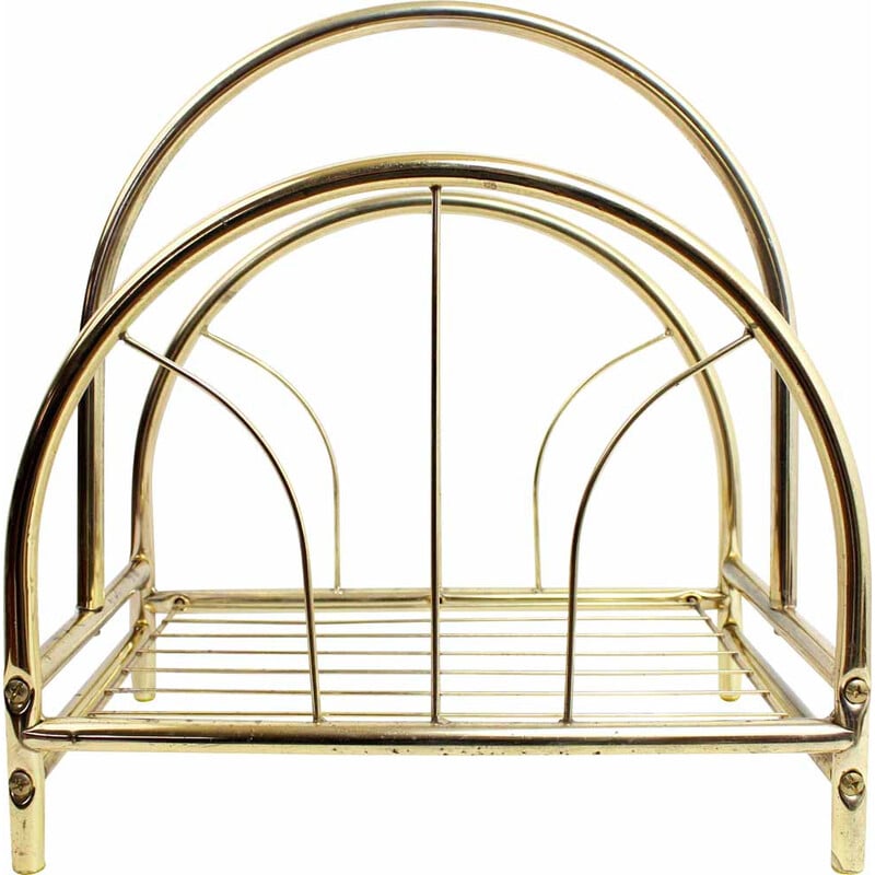 Vintage magazine rack in gilded metal and brass, 1970