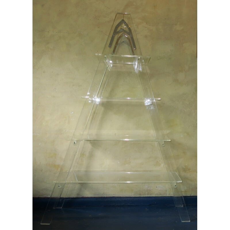 Prateleira de escada vintage em vidro acrílico e plexiglass italiano, 1970