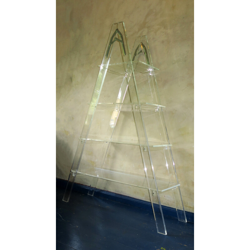 Vintage ladder shelf in acrylic glass and Italian plexiglass, 1970