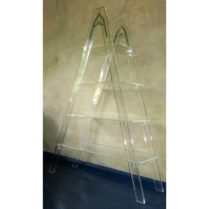 Prateleira de escada vintage em vidro acrílico e plexiglass italiano, 1970