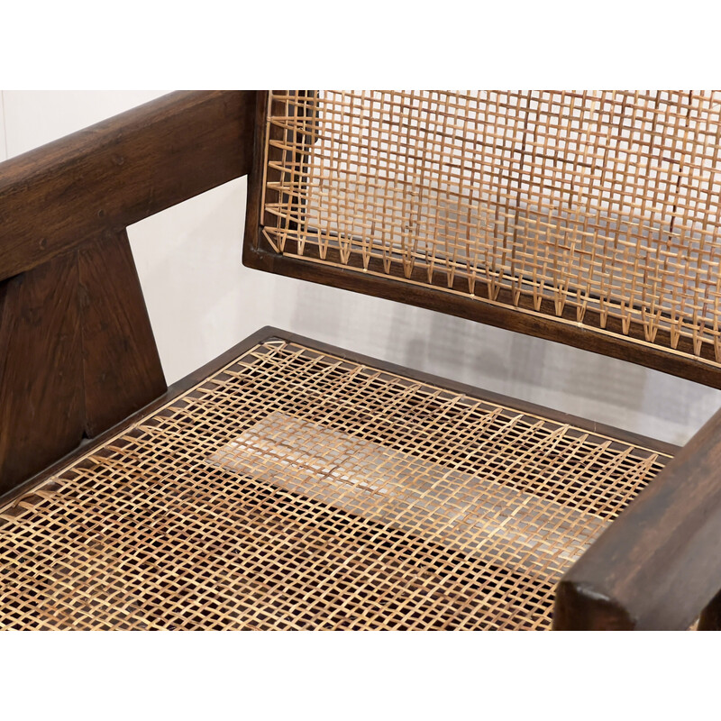 Vintage-Bürostuhl aus Teakholz und Rohrgeflecht von Pierre Jeanneret für Chandigarh, 1950