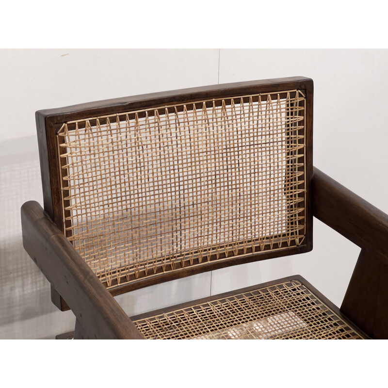 Vintage-Bürostuhl aus Teakholz und Rohrgeflecht von Pierre Jeanneret für Chandigarh, 1950
