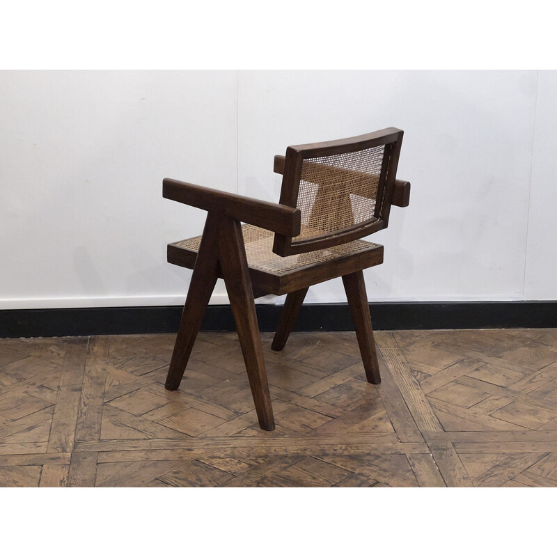 Vintage teak and canework office chair by Pierre Jeanneret for Chandigarh, 1950