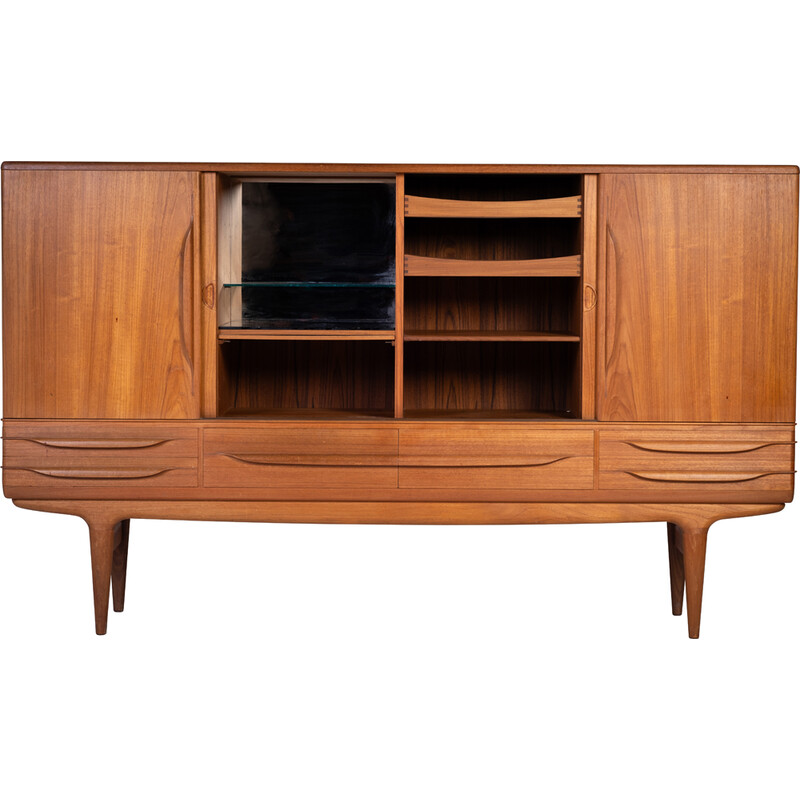 Vintage high sideboard model n°14 by Johannes Andersen in solid teak for Uldum Møbelfabrik, Denmark 1960