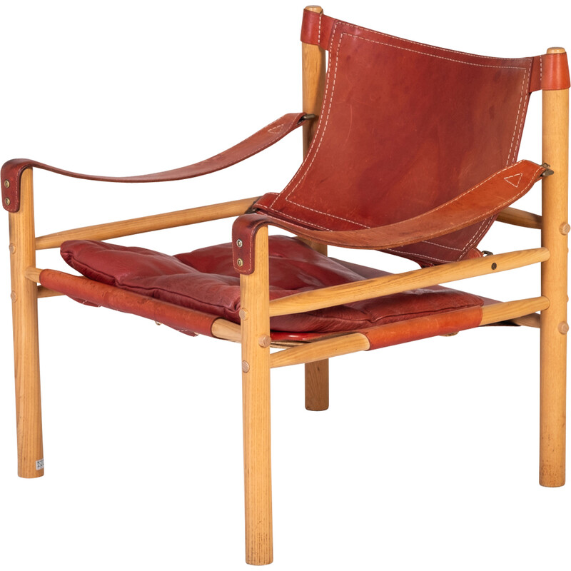Vintage Sirocco Safari armchair in light ash and leather by Arne Norell for Aneby Mobler, 1964