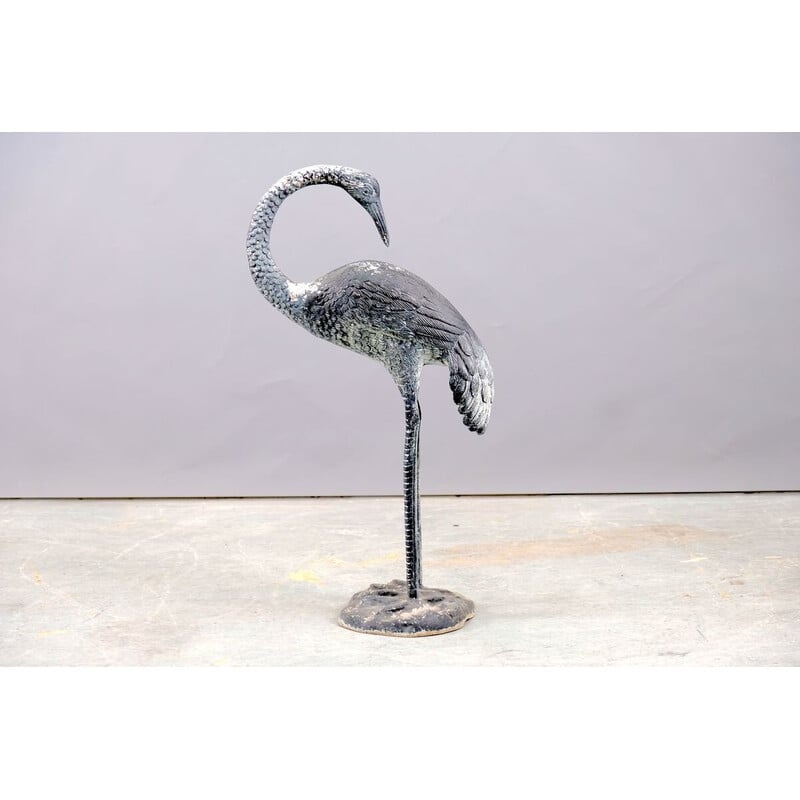 Escultura vintage de latón en forma de pájaro grulla, 1960
