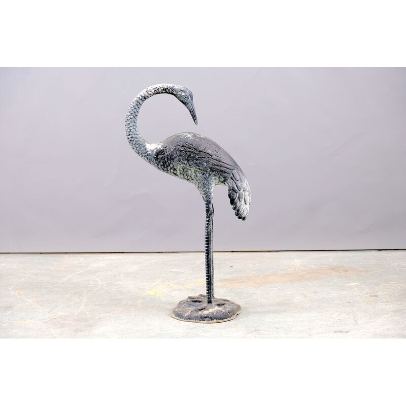 Sculpture d'oiseau grue vintage en laiton, 1960