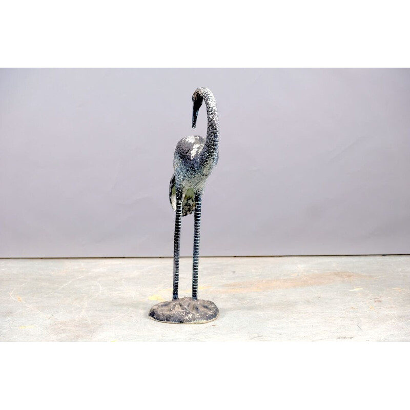 Sculpture d'oiseau grue vintage en laiton, 1960