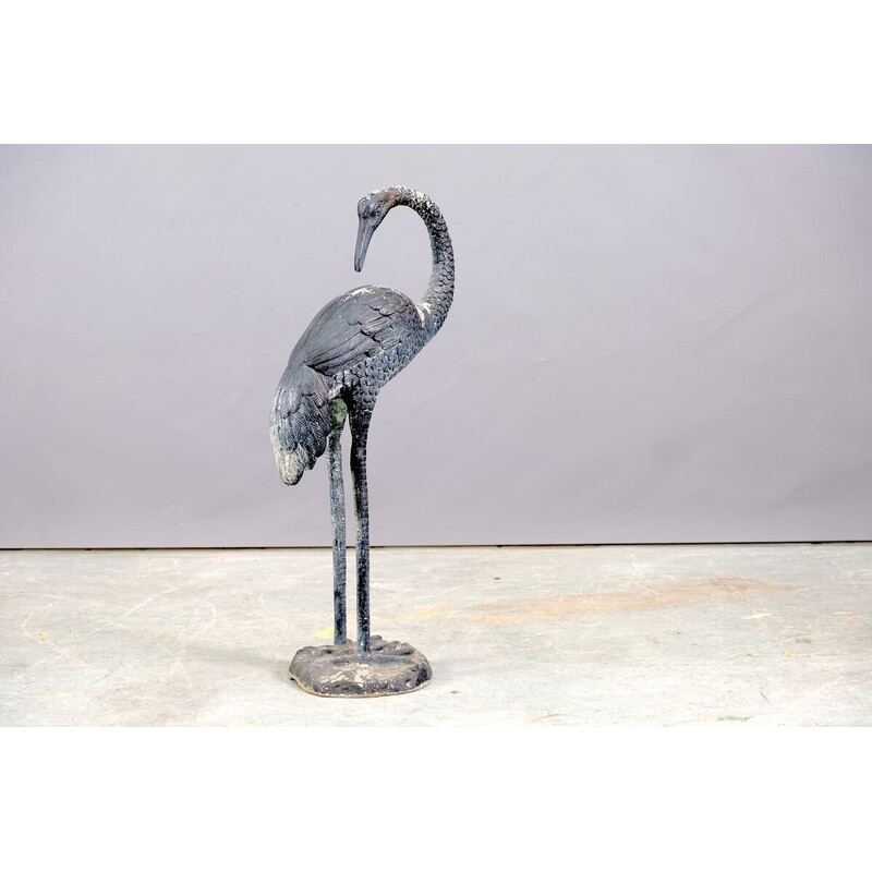 Escultura vintage de latón en forma de pájaro grulla, 1960