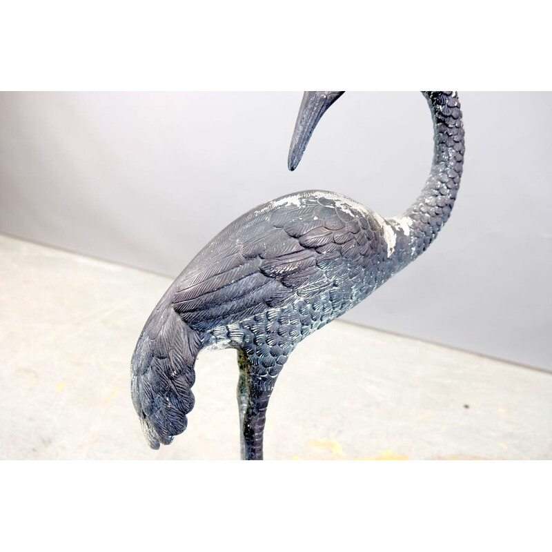 Vintage brass crane bird sculpture, 1960