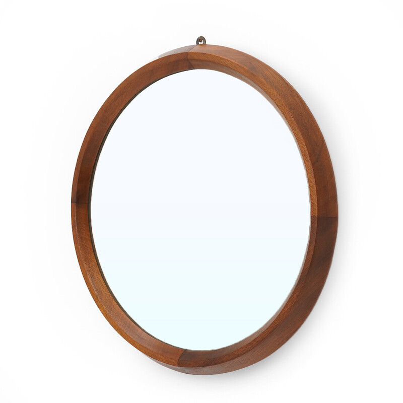 Miroir vintage avec cadre rond en bois, Italie 1960