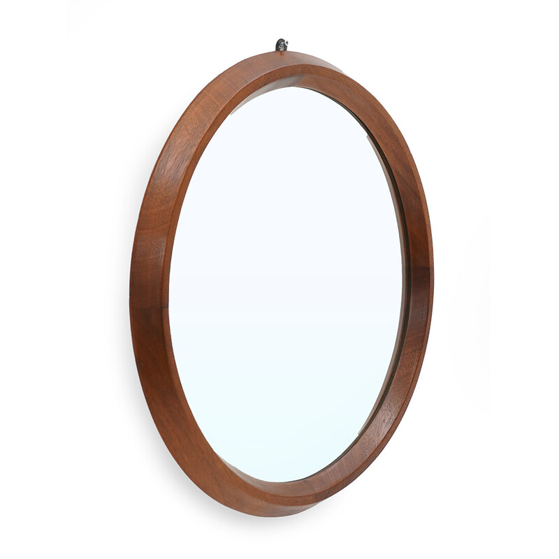 Vintage mirror with round wooden frame, Italy 1960