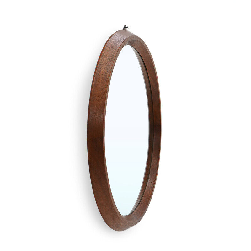 Miroir vintage avec cadre rond en bois, Italie 1960