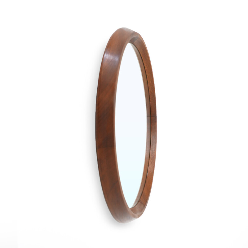 Vintage mirror with round wooden frame, Italy 1960