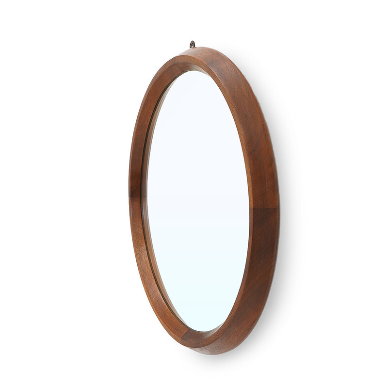 Miroir vintage avec cadre rond en bois, Italie 1960