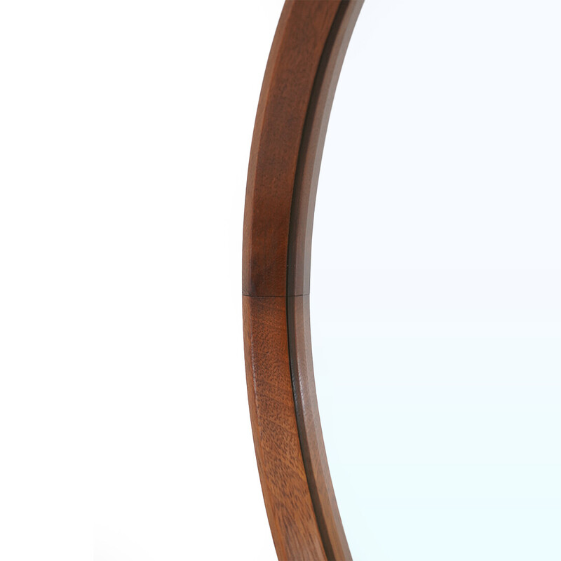 Vintage mirror with round wooden frame, Italy 1960