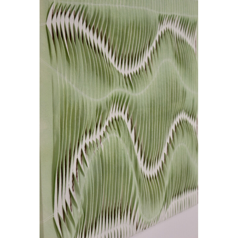 Vintage textured painting with wave effect by pleating light green color