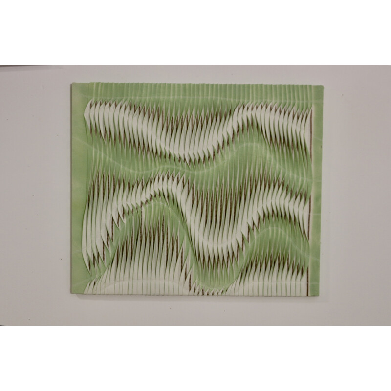 Vintage textured painting with wave effect by pleating light green color