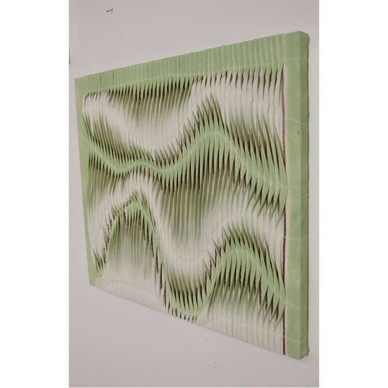 Vintage textured painting with wave effect by pleating light green color