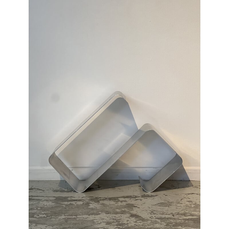 Vintage Zig-Zag stainless steel wall shelf by Joëlle Ferlande and François Monnet for Kappa Uginox, 1970