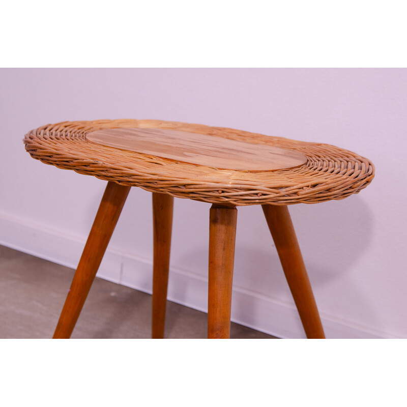 Tabouret vintage en rotin par Jan Kalous pour Úluv, Tchécoslovaquie 1960