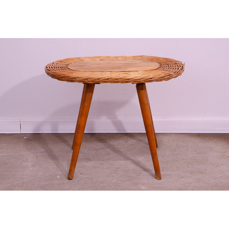 Vintage rattan stool by Jan Kalous for Úluv, Czechoslovakia 1960