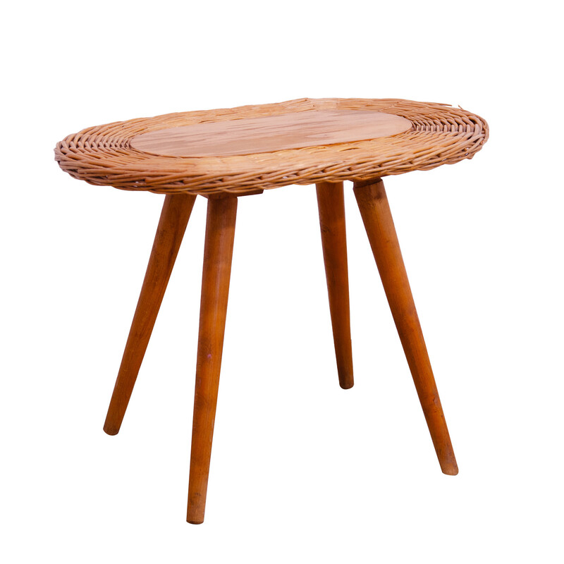 Vintage rattan stool by Jan Kalous for Úluv, Czechoslovakia 1960