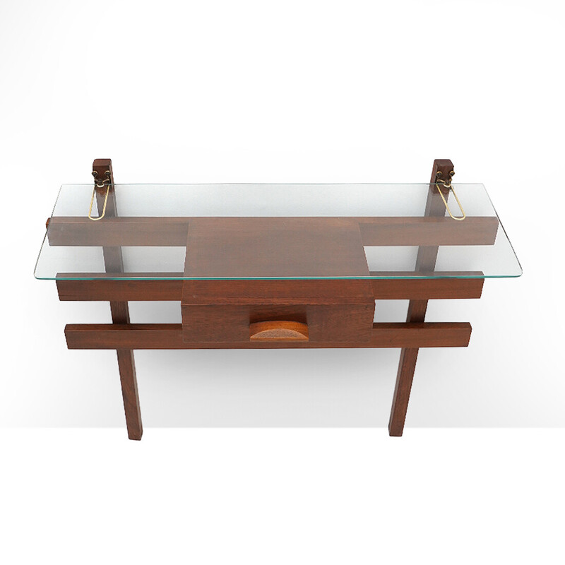 Vintage console in veneered wood and glass for Asega Raffaele, Italy 1950