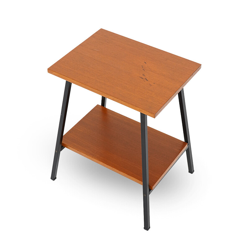 Paire de tables de chevet vintage en bois et métal peint en noir, Italie 1950