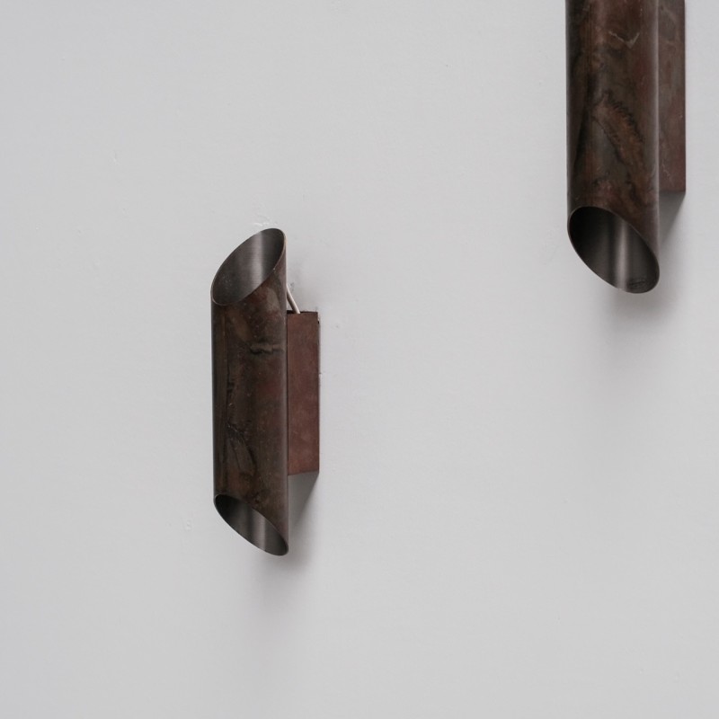 Pair of vintage patinated metal wall lights, Sweden 2000