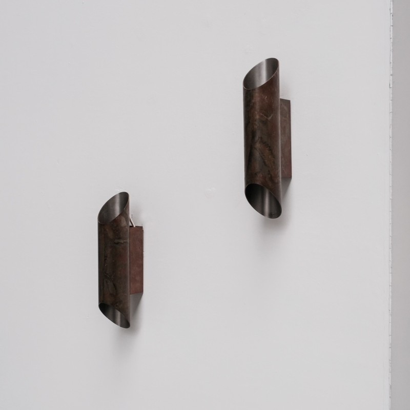 Pair of vintage patinated metal wall lights, Sweden 2000