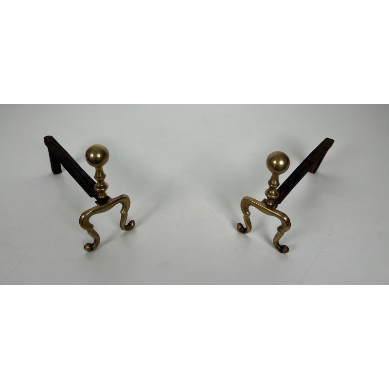 Pair of vintage bronze andirons, France 1920