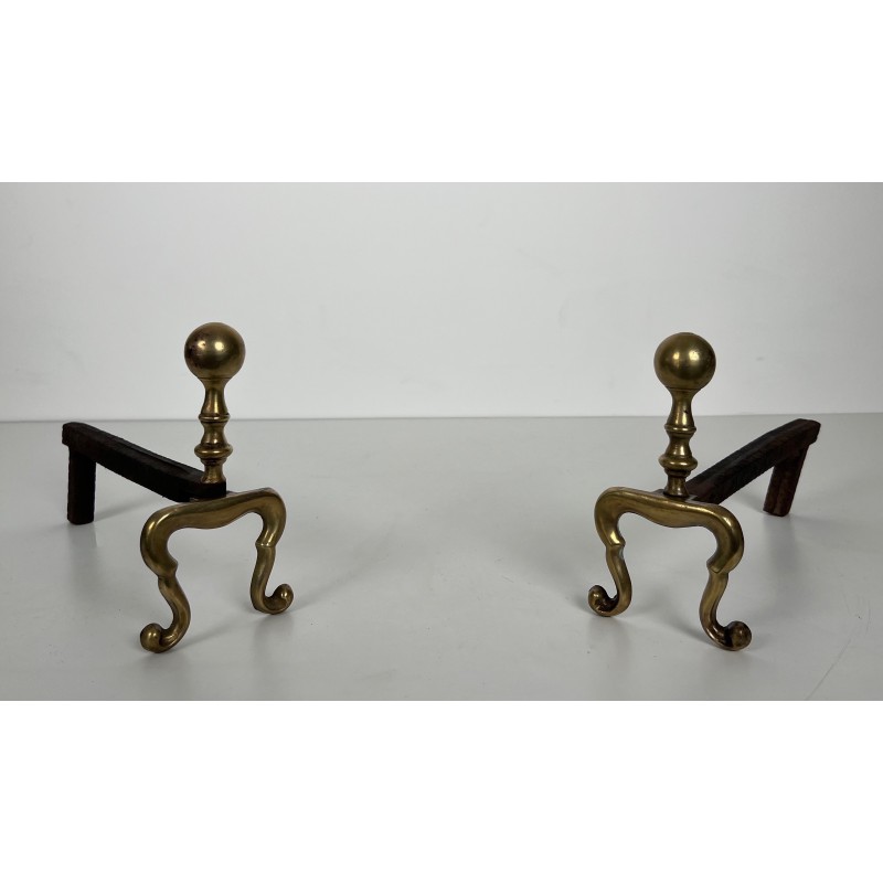 Pair of vintage bronze andirons, France 1920