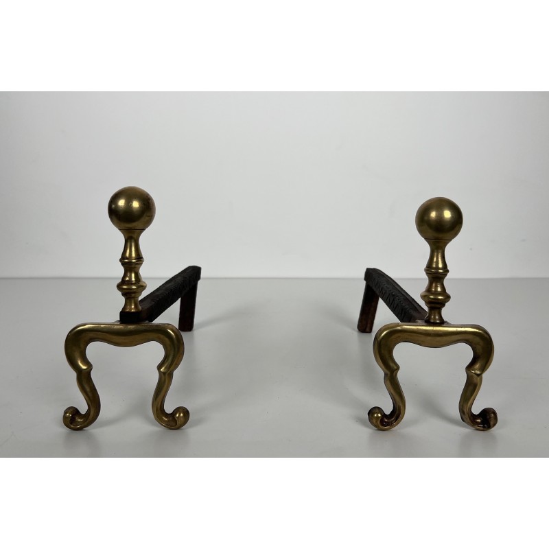 Pair of vintage bronze andirons, France 1920