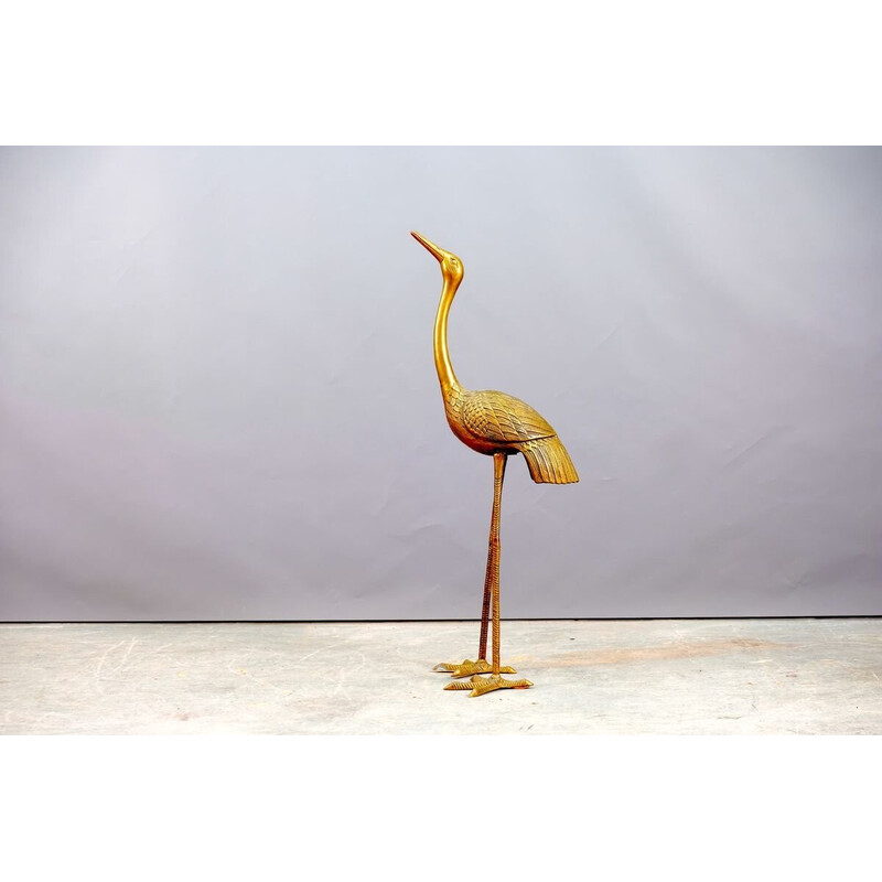 Sculpture d'oiseau grue vintage en laiton, 1960