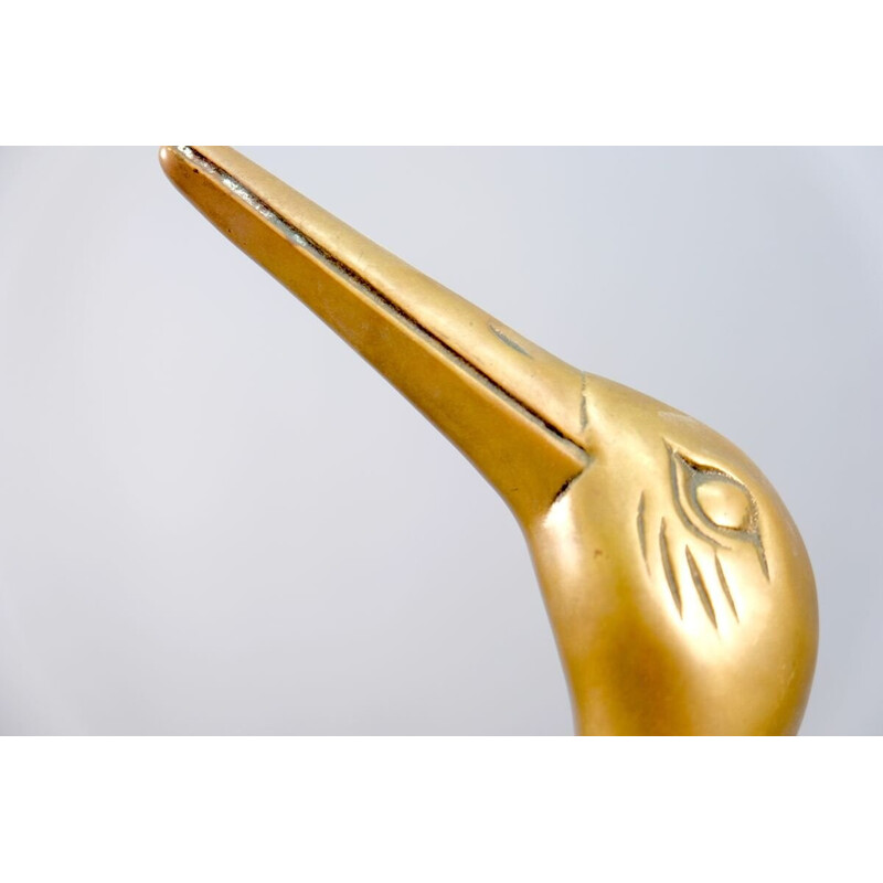 Vintage brass crane bird sculpture, 1960