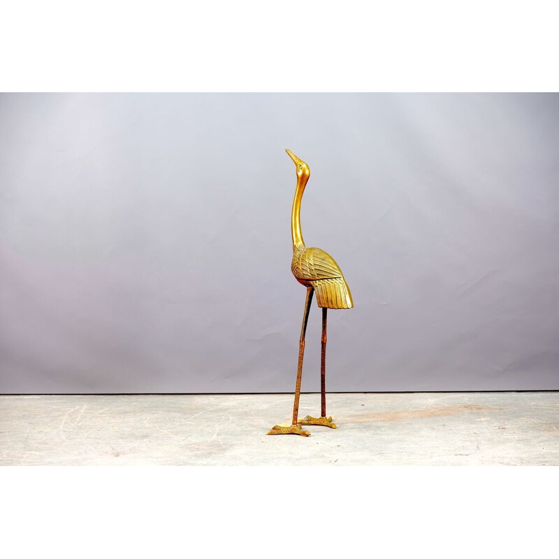 Escultura vintage de pássaro guindaste em latão, 1960