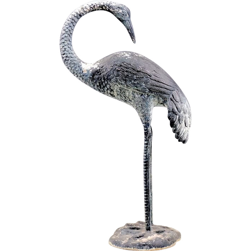 Sculpture d'oiseau grue vintage en laiton, 1960