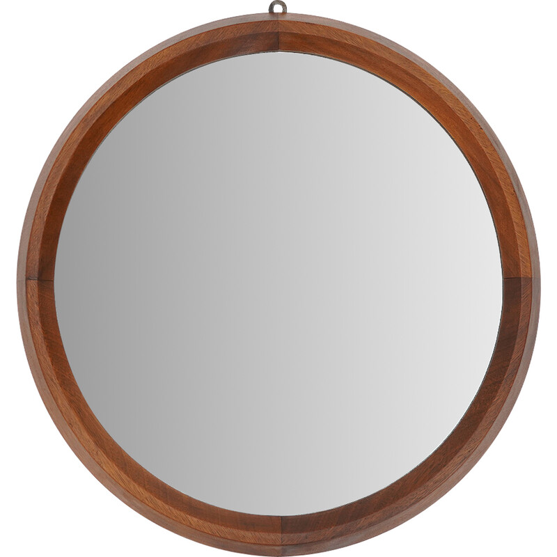 Vintage mirror with round wooden frame, Italy 1960
