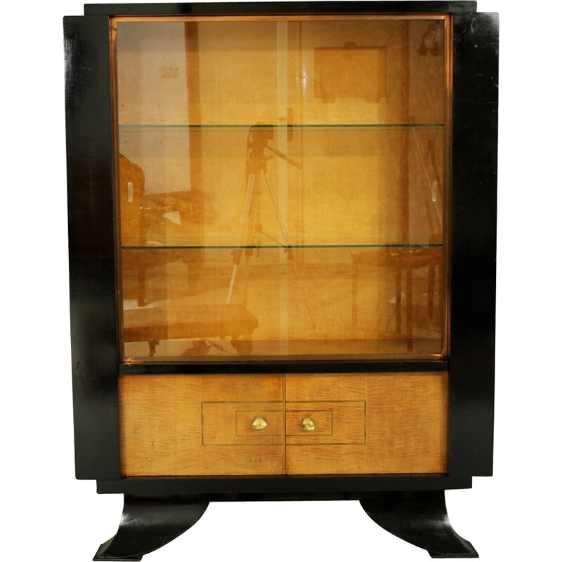 Vintage Art Deco cabinet in mahogany veneer and glass, 1920