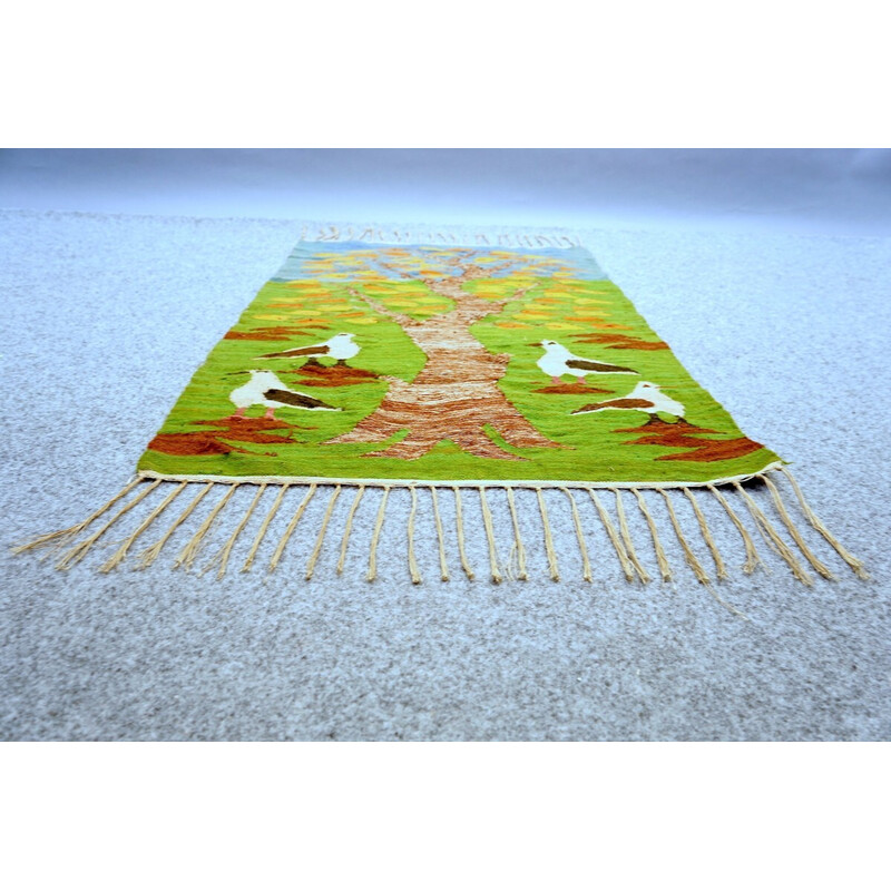 Vintage wool rug with bird pattern, Denmark 1970