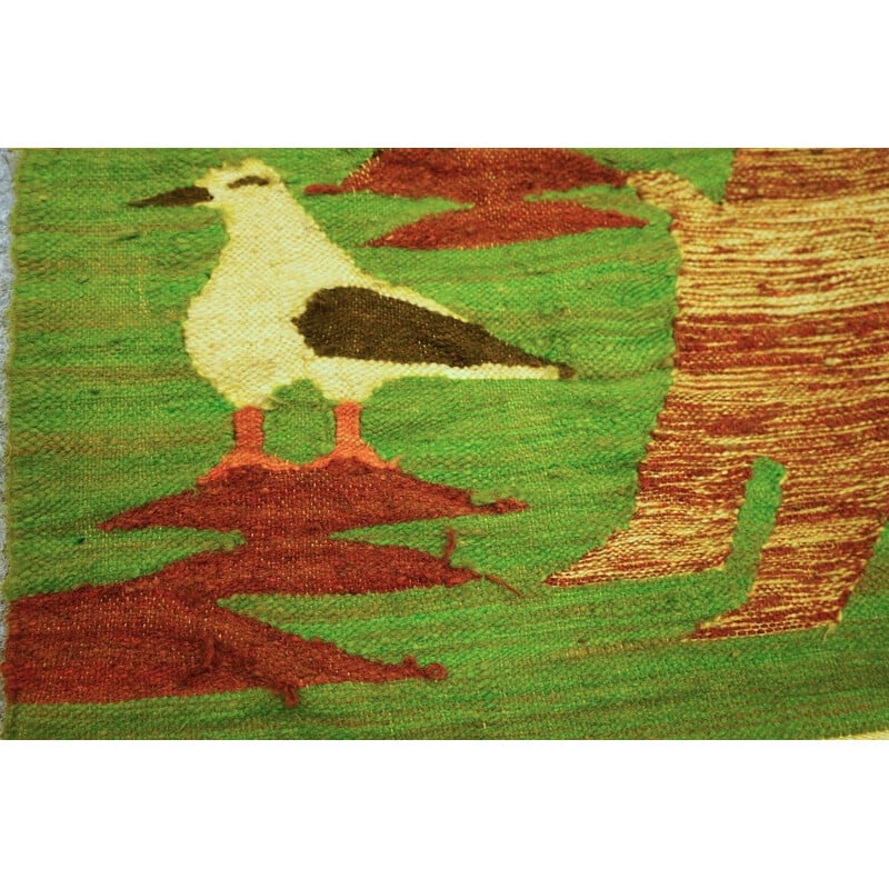 Tapete de lã vintage com padrão de pássaros, Dinamarca 1970