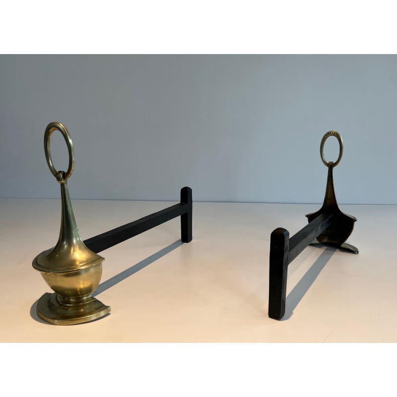 Pair of vintage bronze andirons, England 1960