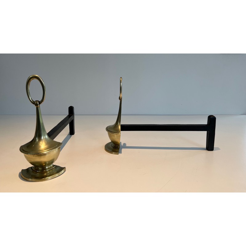 Pair of vintage bronze andirons, England 1960