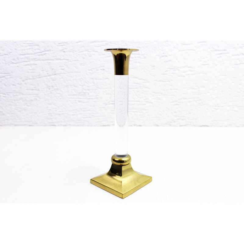 Vintage candlestick in lucite and brass, 1970