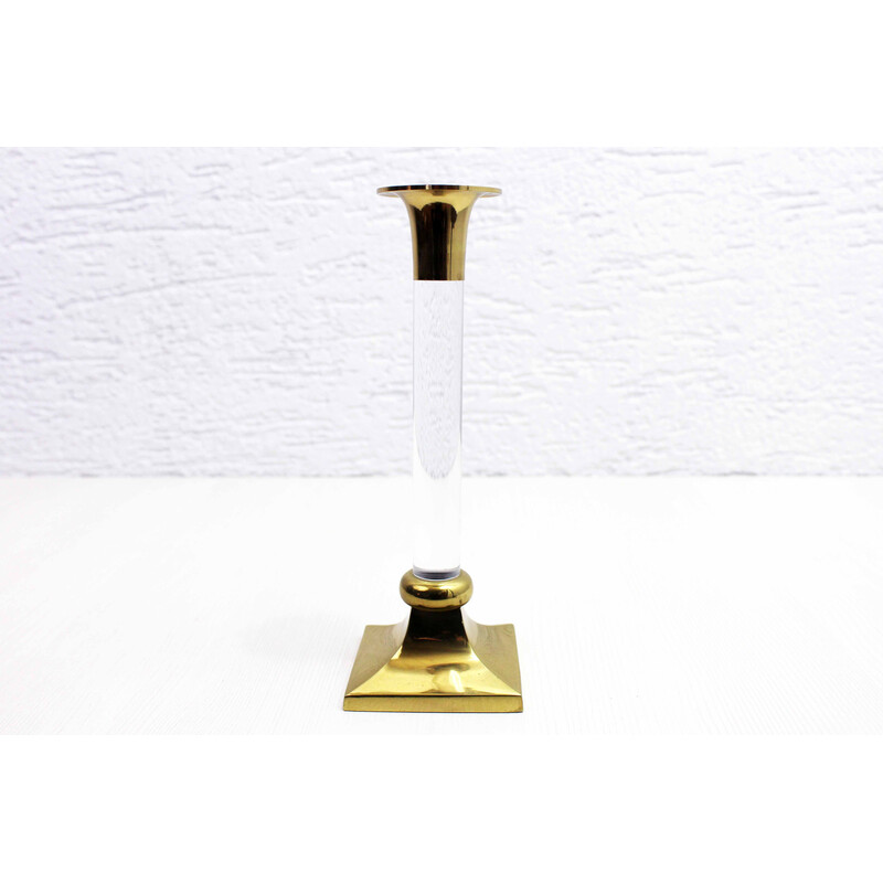 Vintage candlestick in lucite and brass, 1970