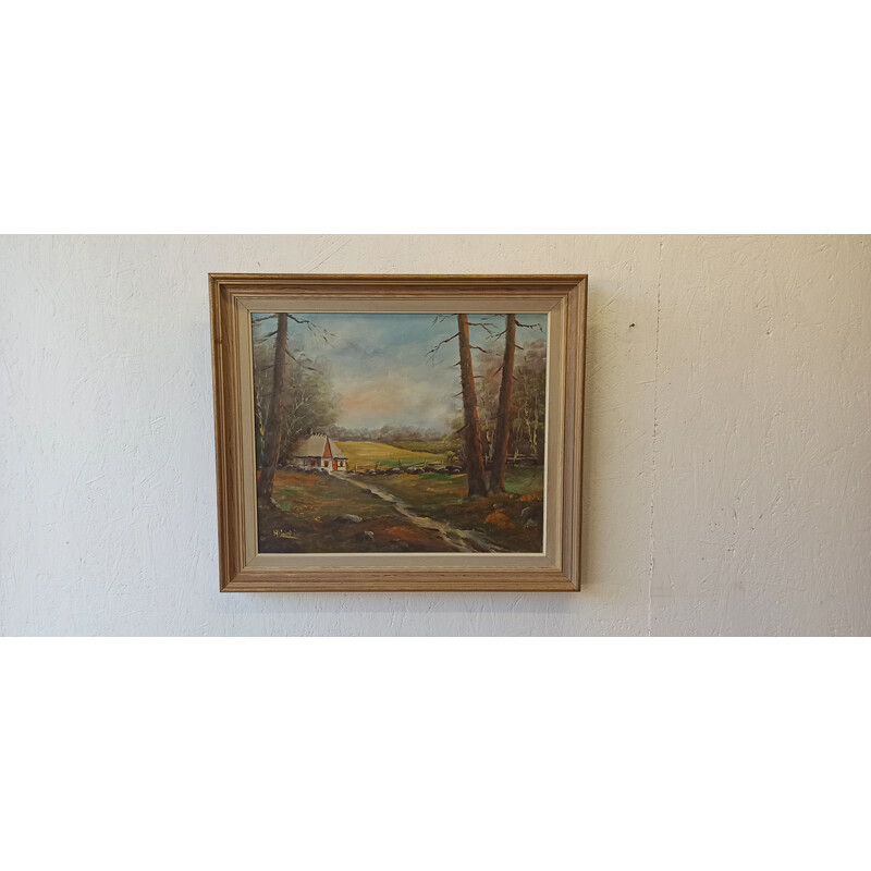 Vintage painting "Gîte on the edge of the forest"