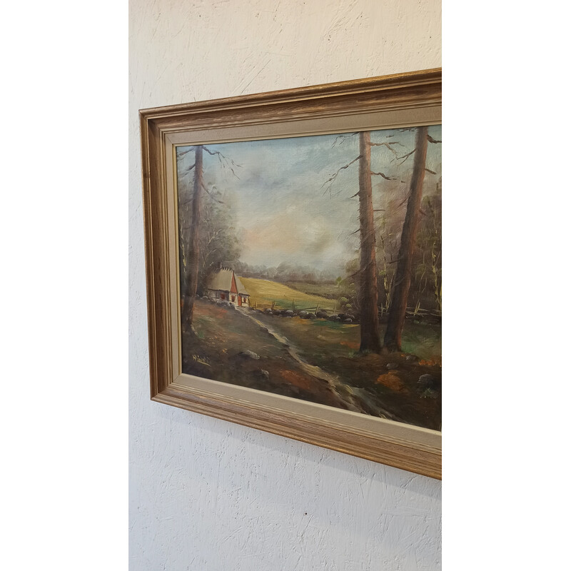 Vintage painting "Gîte on the edge of the forest"